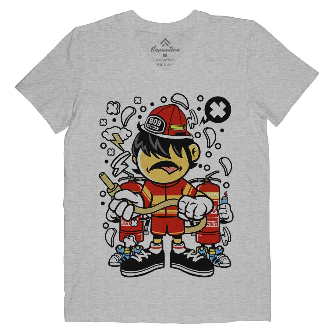 Firefighter Kid Mens Organic V-Neck T-Shirt Firefighters C108