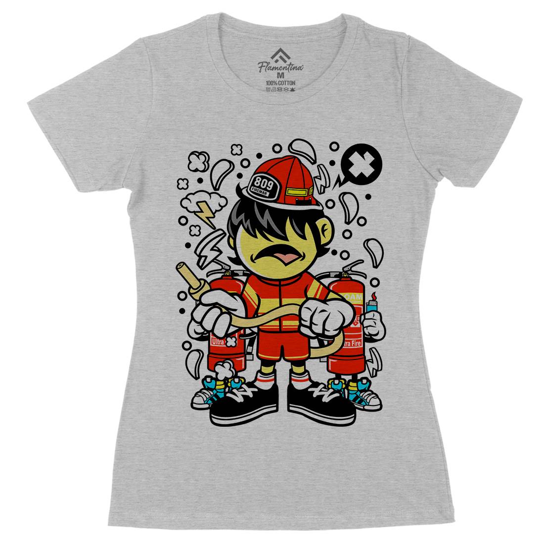 Firefighter Kid Womens Organic Crew Neck T-Shirt Firefighters C108