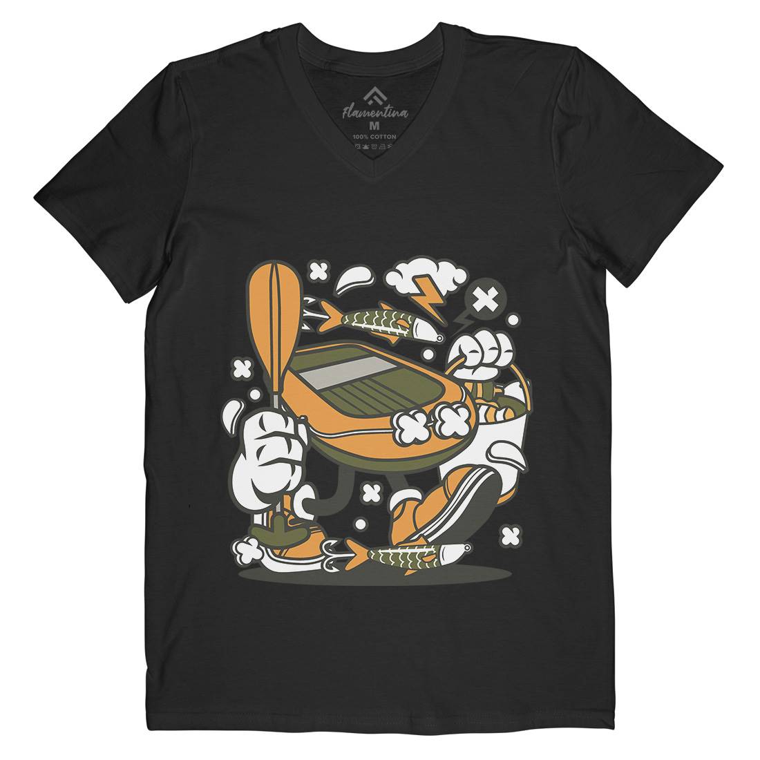 Boat Mens Organic V-Neck T-Shirt Fishing C109
