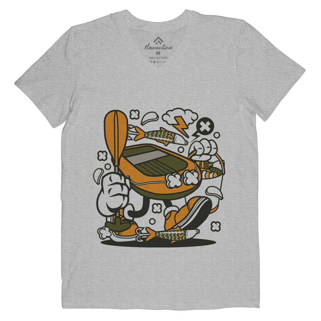 Boat Mens Organic V-Neck T-Shirt Fishing C109