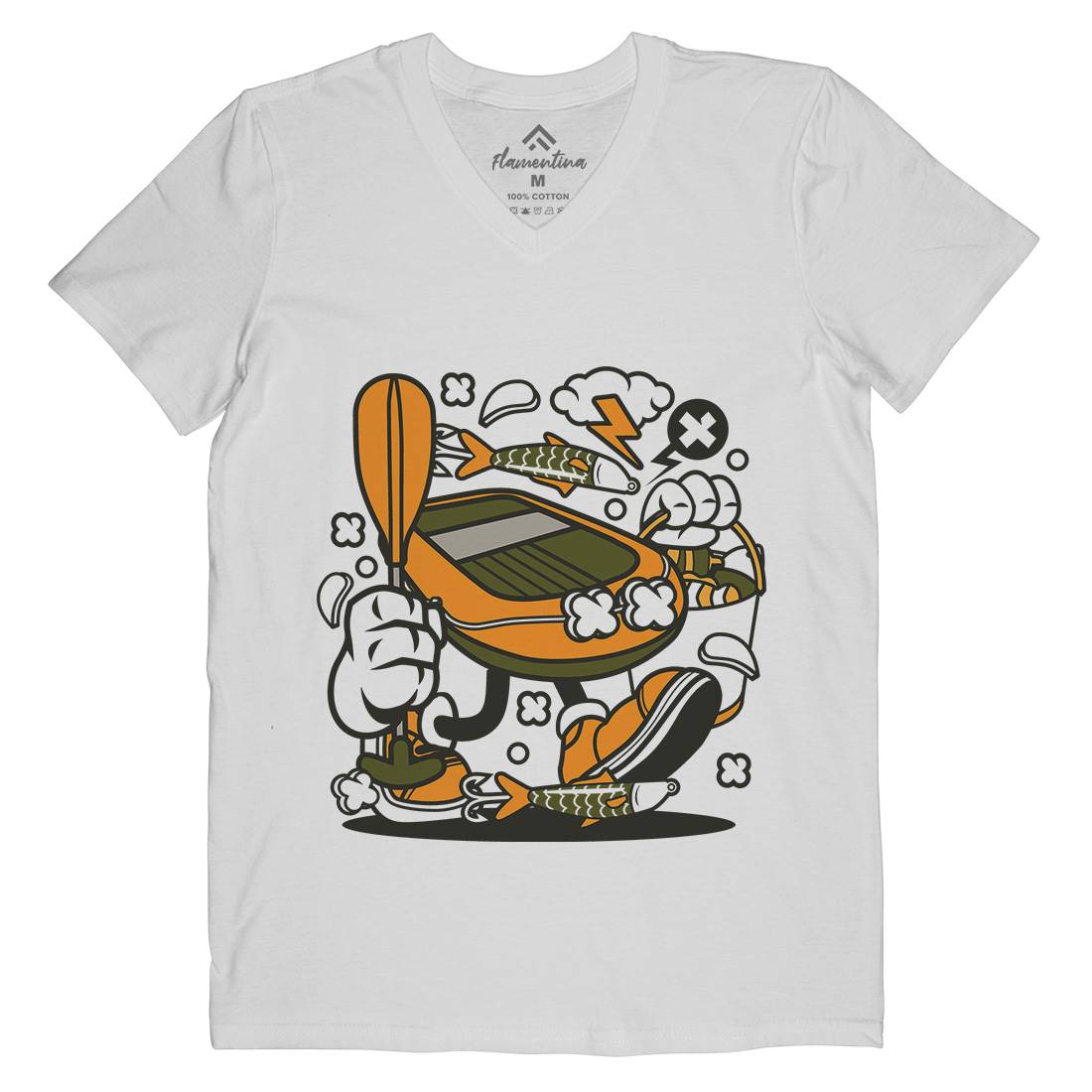 Boat Mens V-Neck T-Shirt Fishing C109