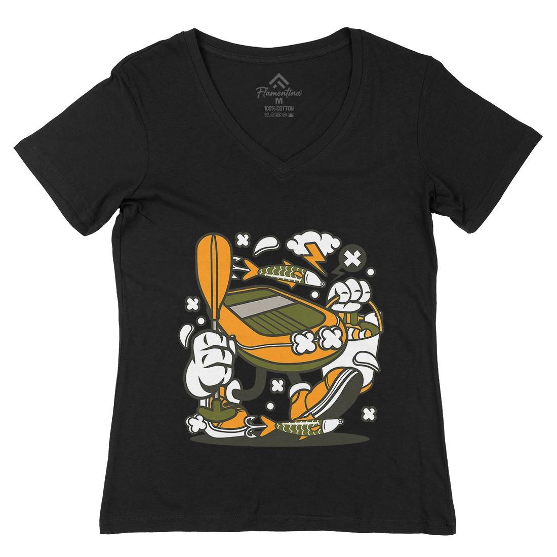 Boat Womens Organic V-Neck T-Shirt Fishing C109 - Flamentina