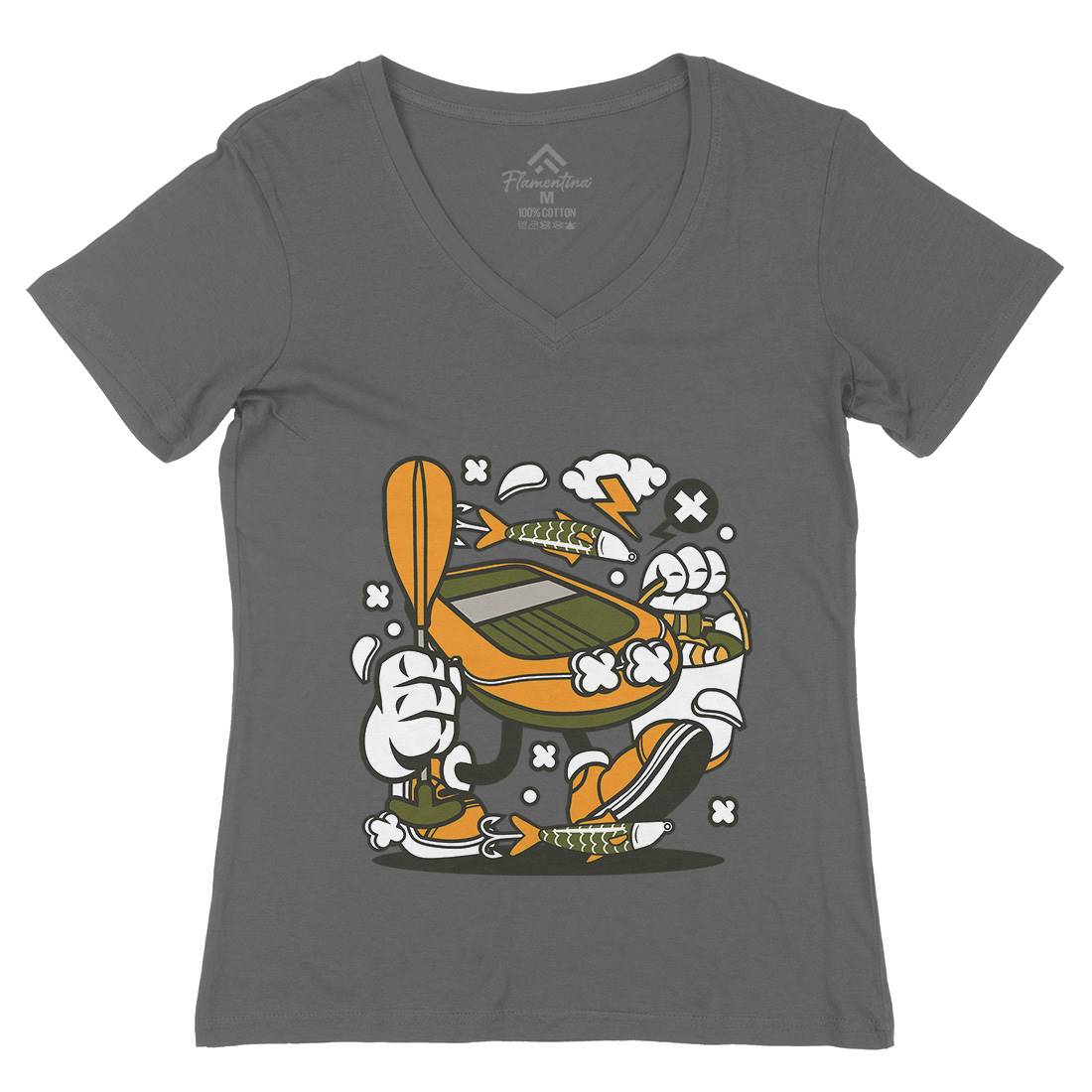 Boat Womens Organic V-Neck T-Shirt Fishing C109 - Flamentina