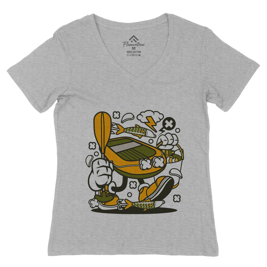 Boat Womens Organic V-Neck T-Shirt Fishing C109