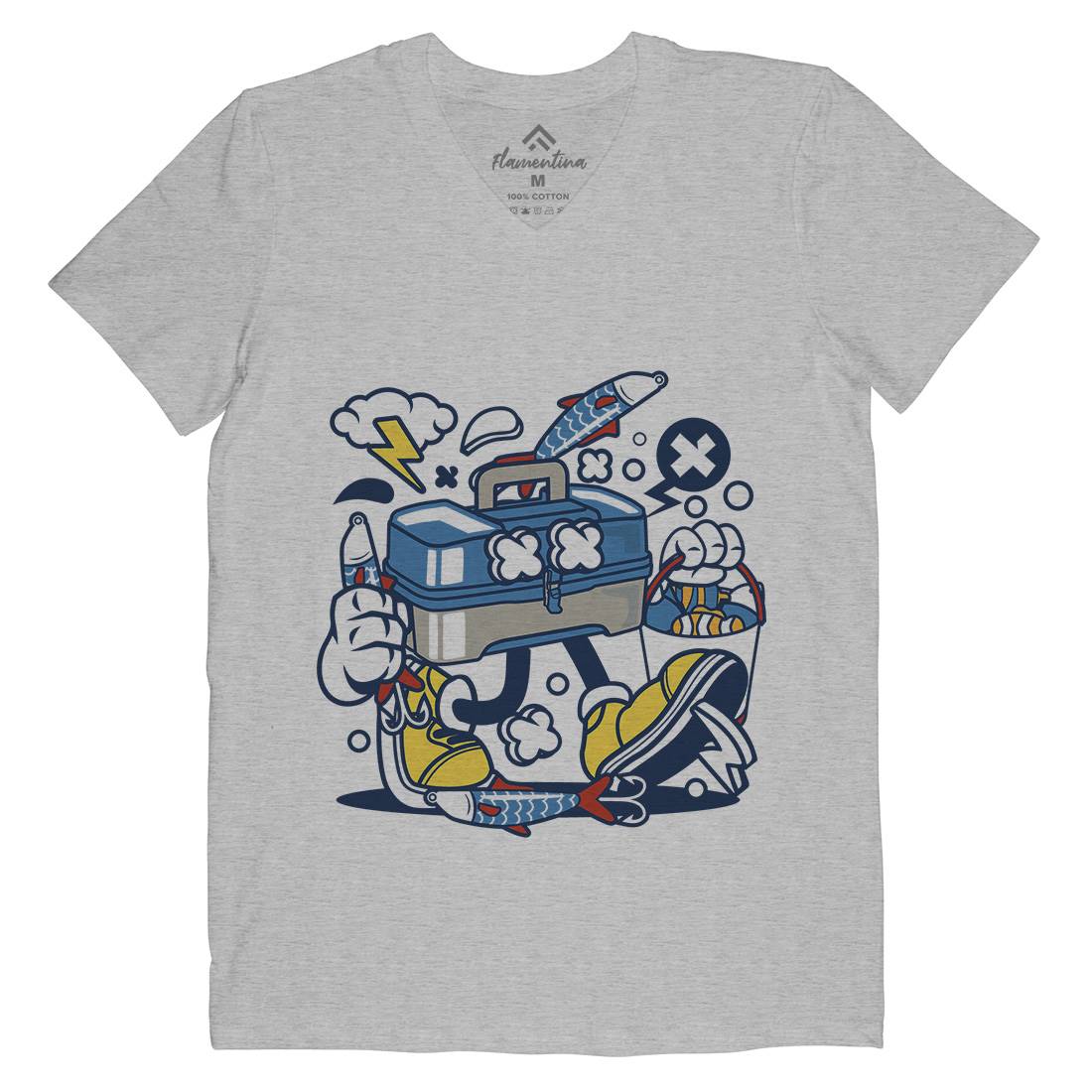 Box Mens V-Neck T-Shirt Fishing C110