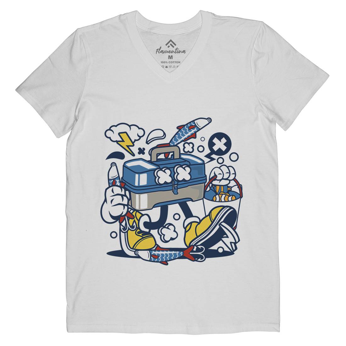 Box Mens Organic V-Neck T-Shirt Fishing C110