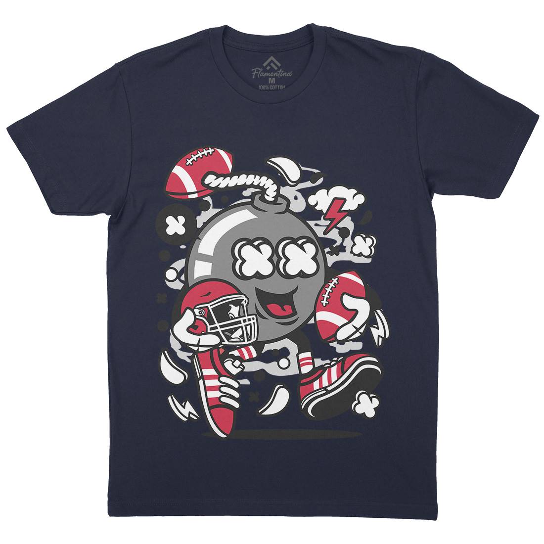 Football Bomb Mens Organic Crew Neck T-Shirt Sport C112