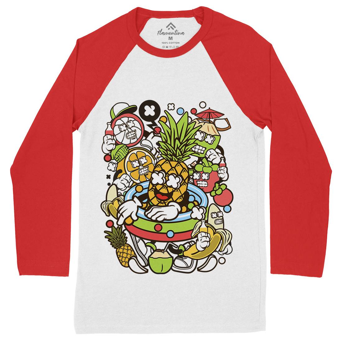 Fruit Party Mens Long Sleeve Baseball T-Shirt Food C117