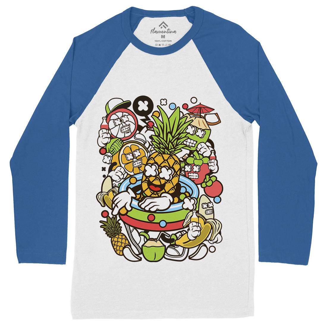 Fruit Party Mens Long Sleeve Baseball T-Shirt Food C117