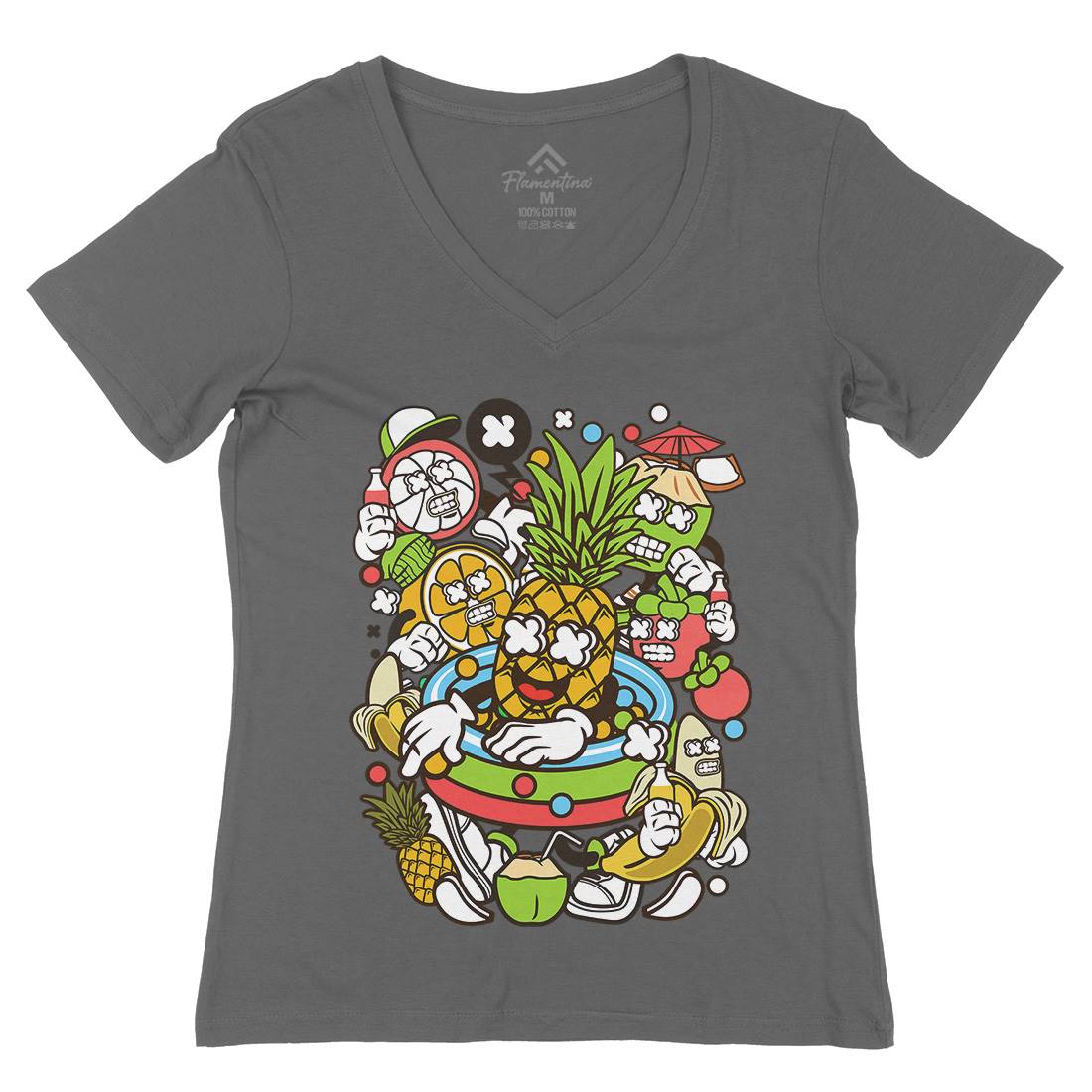 Fruit Party Womens Organic V-Neck T-Shirt Food C117
