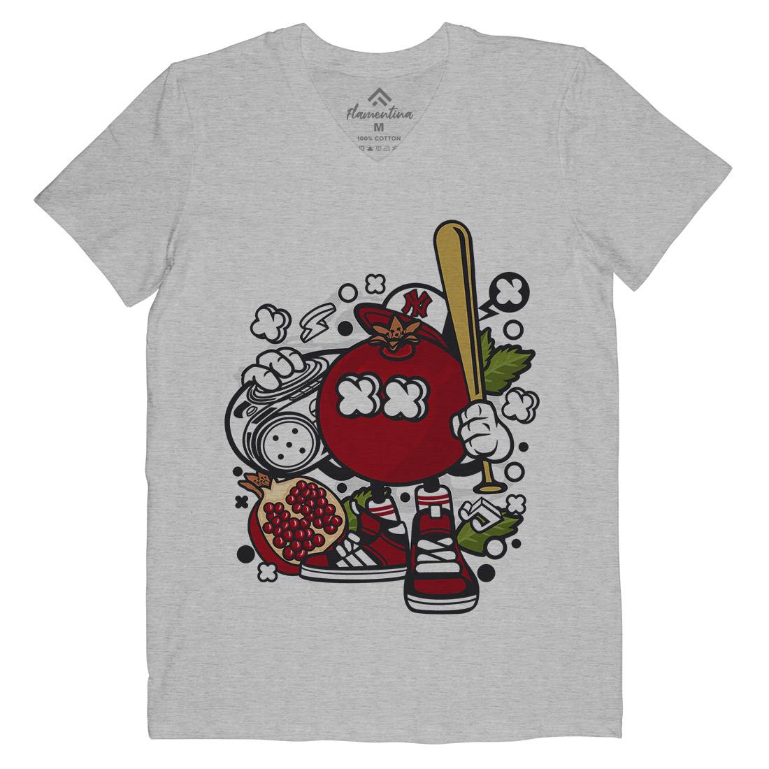 Pomegranate Mens Organic V-Neck T-Shirt Food C119