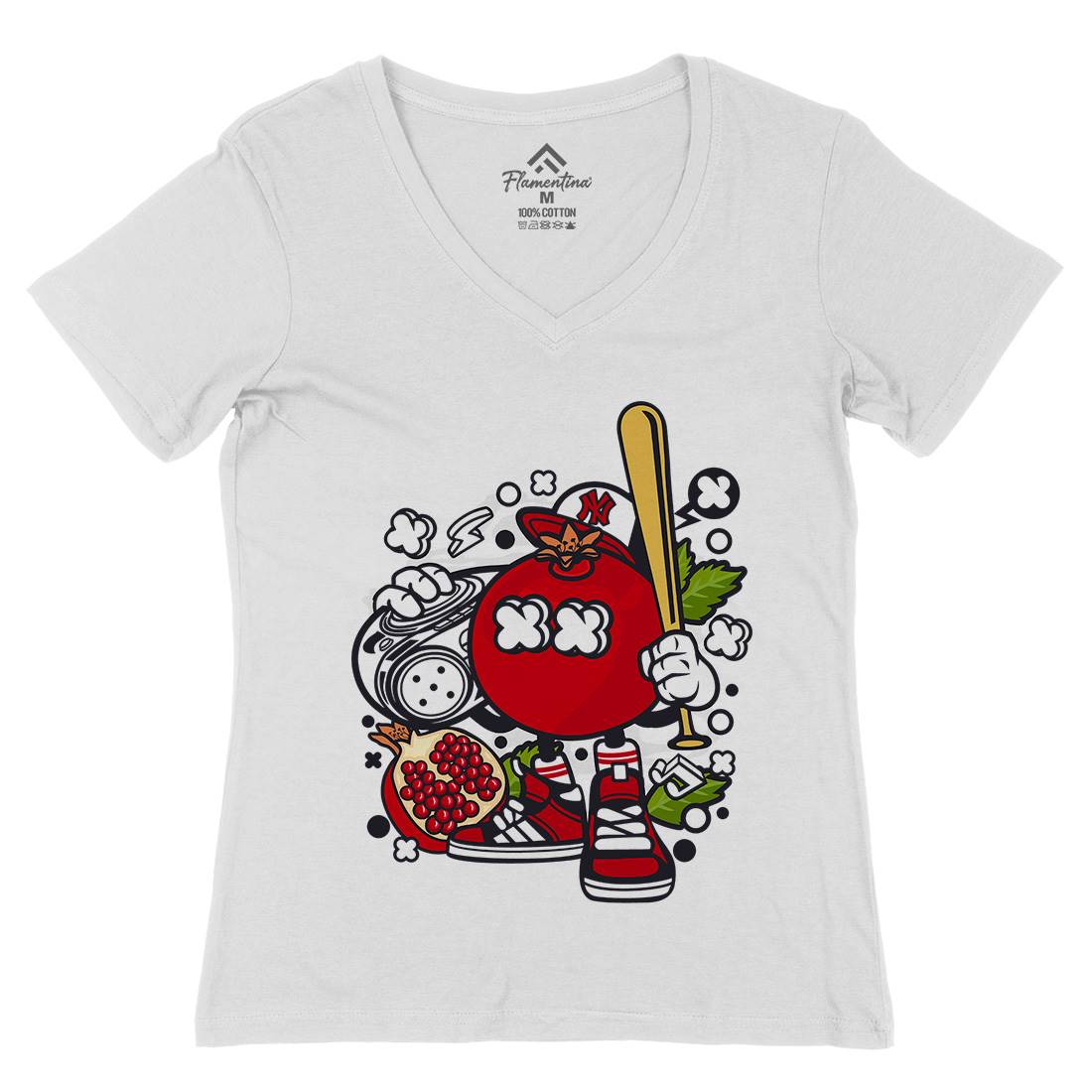Pomegranate Womens Organic V-Neck T-Shirt Food C119