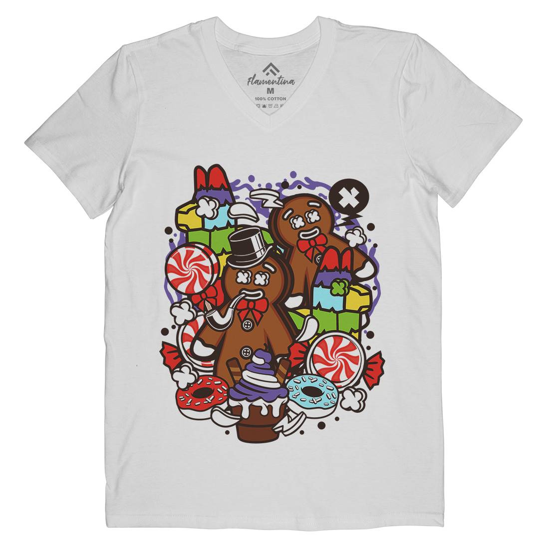 Ginger Man Mens Organic V-Neck T-Shirt Food C121