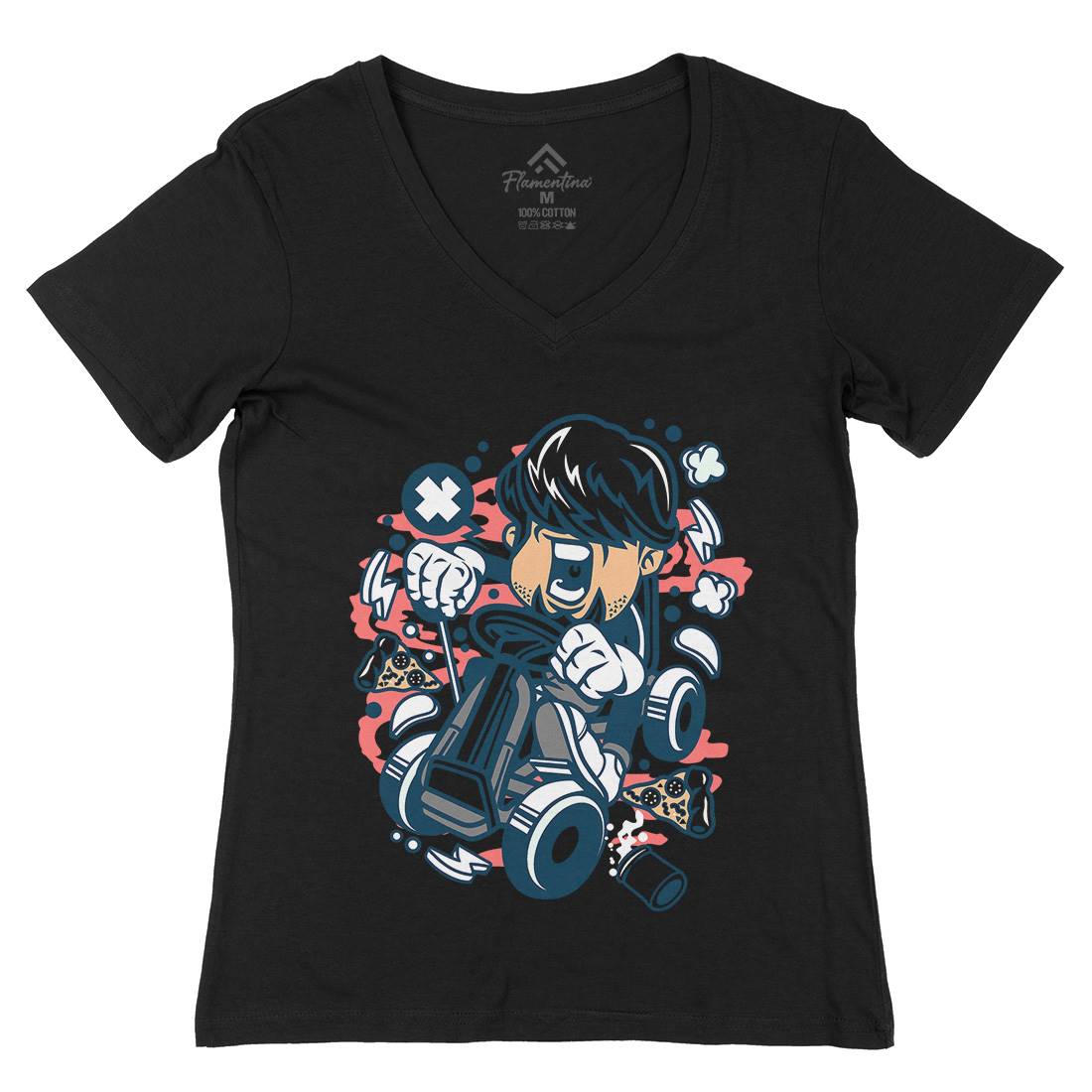 Go-Kart Bastard Womens Organic V-Neck T-Shirt Sport C123