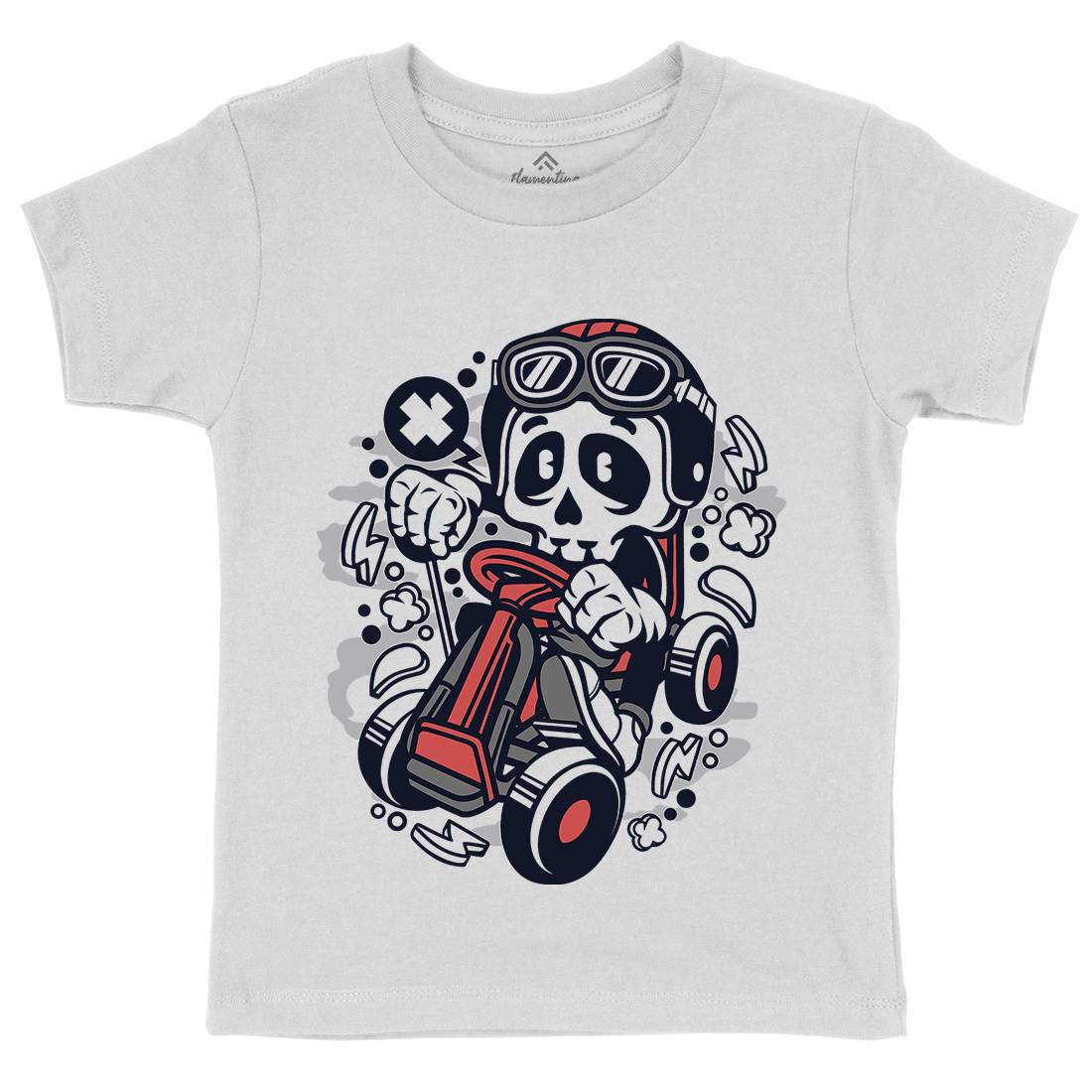 Go-Kart Skull Kids Organic Crew Neck T-Shirt Sport C124