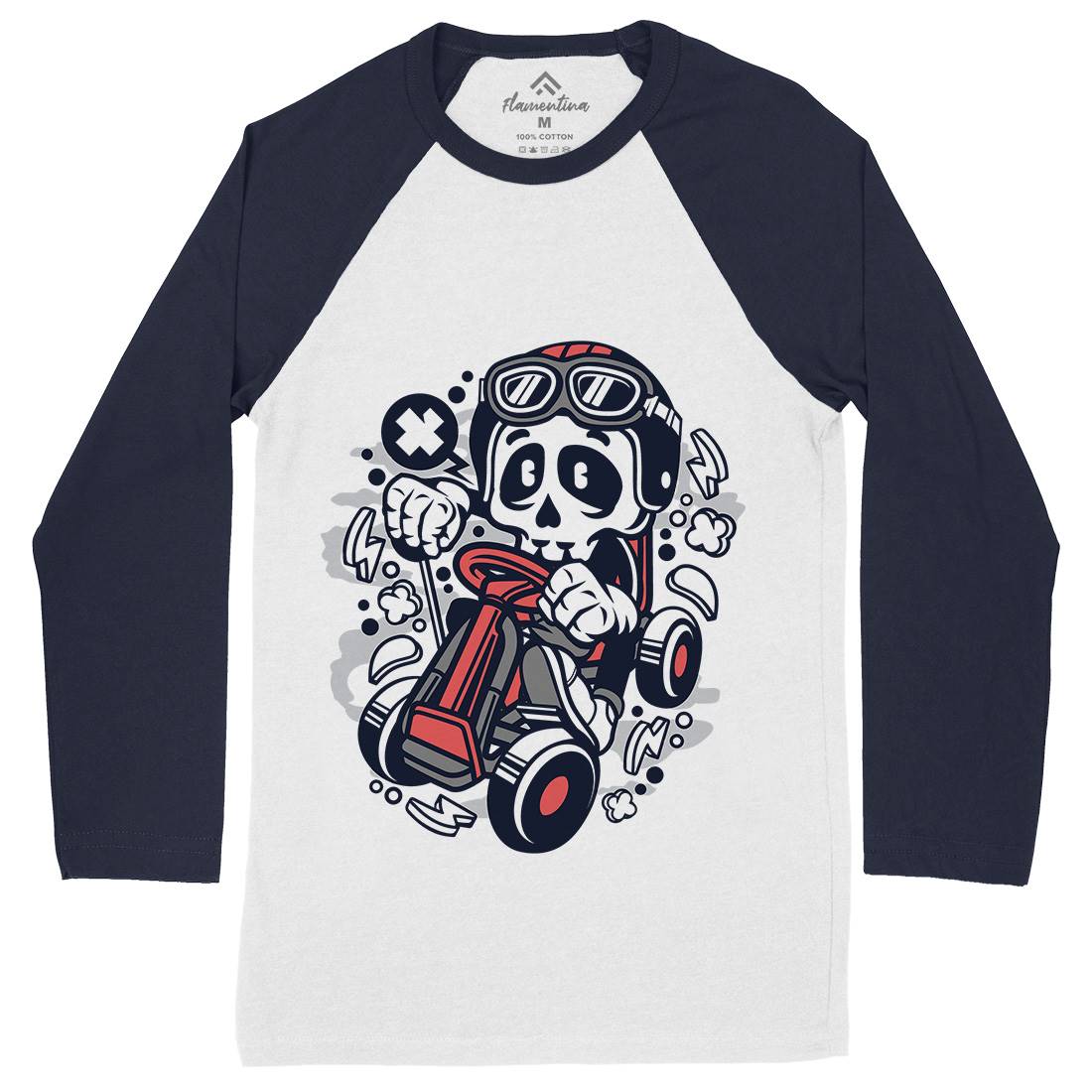 Go-Kart Skull Mens Long Sleeve Baseball T-Shirt Sport C124