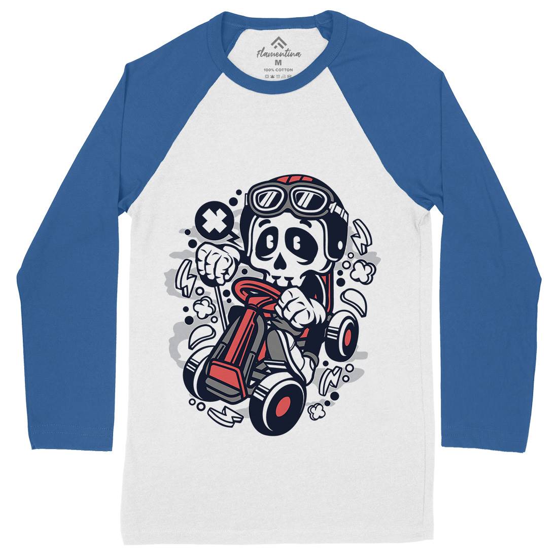 Go-Kart Skull Mens Long Sleeve Baseball T-Shirt Sport C124
