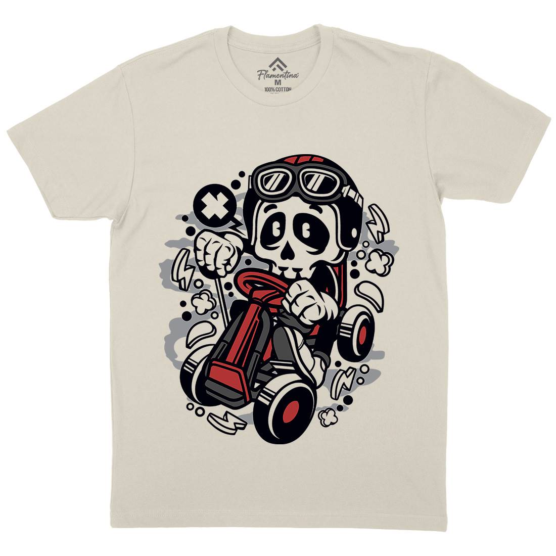 Go-Kart Skull Mens Organic Crew Neck T-Shirt Sport C124