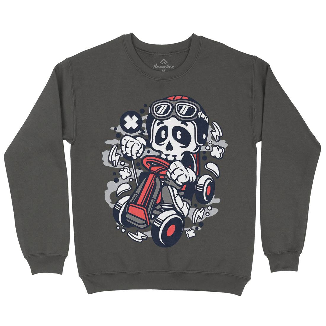 Go-Kart Skull Mens Crew Neck Sweatshirt Sport C124