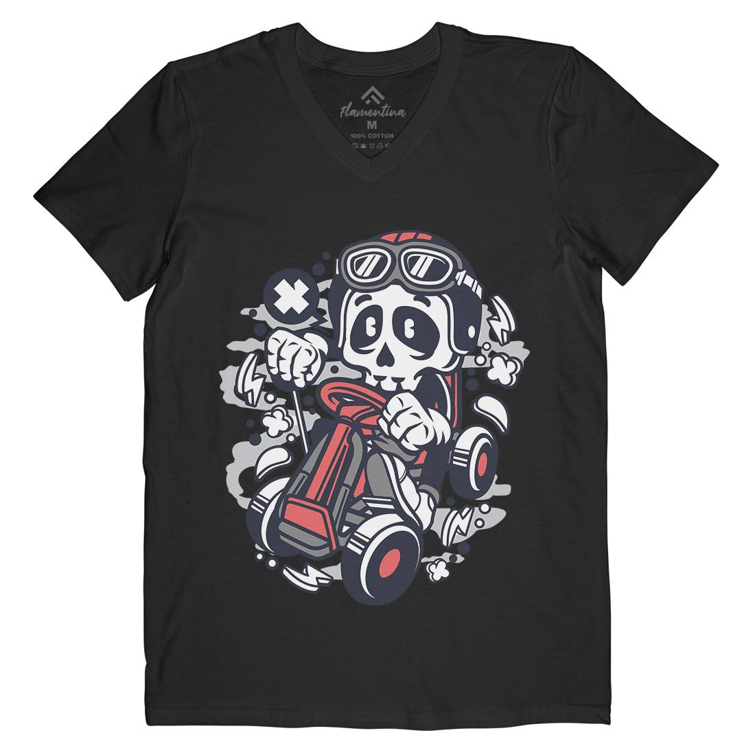 Go-Kart Skull Mens V-Neck T-Shirt Sport C124