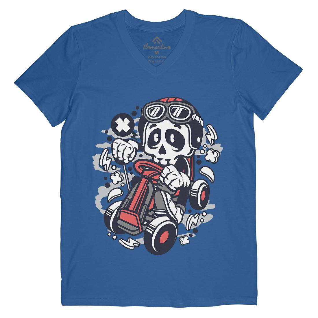 Go-Kart Skull Mens V-Neck T-Shirt Sport C124