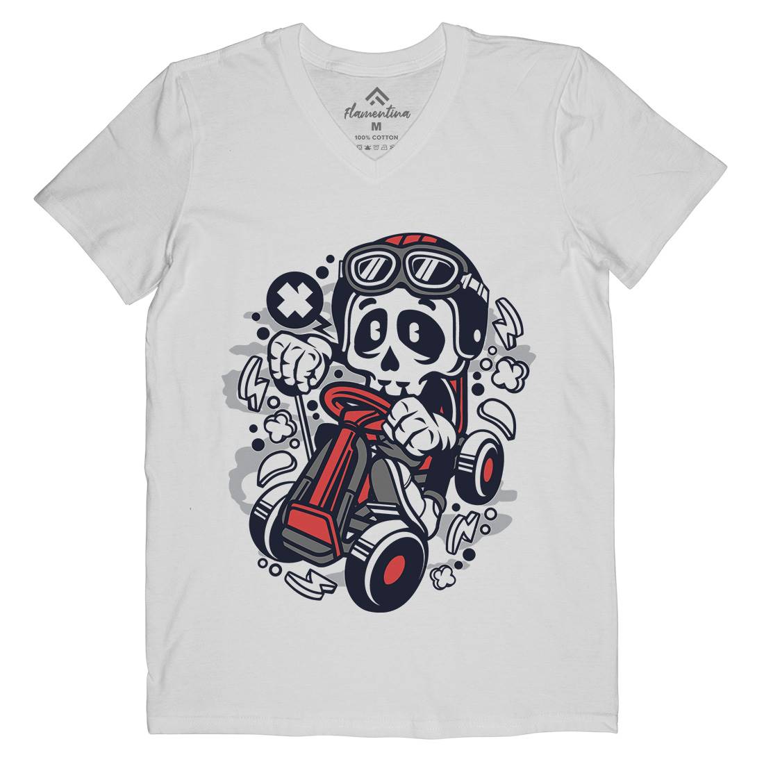 Go-Kart Skull Mens Organic V-Neck T-Shirt Sport C124