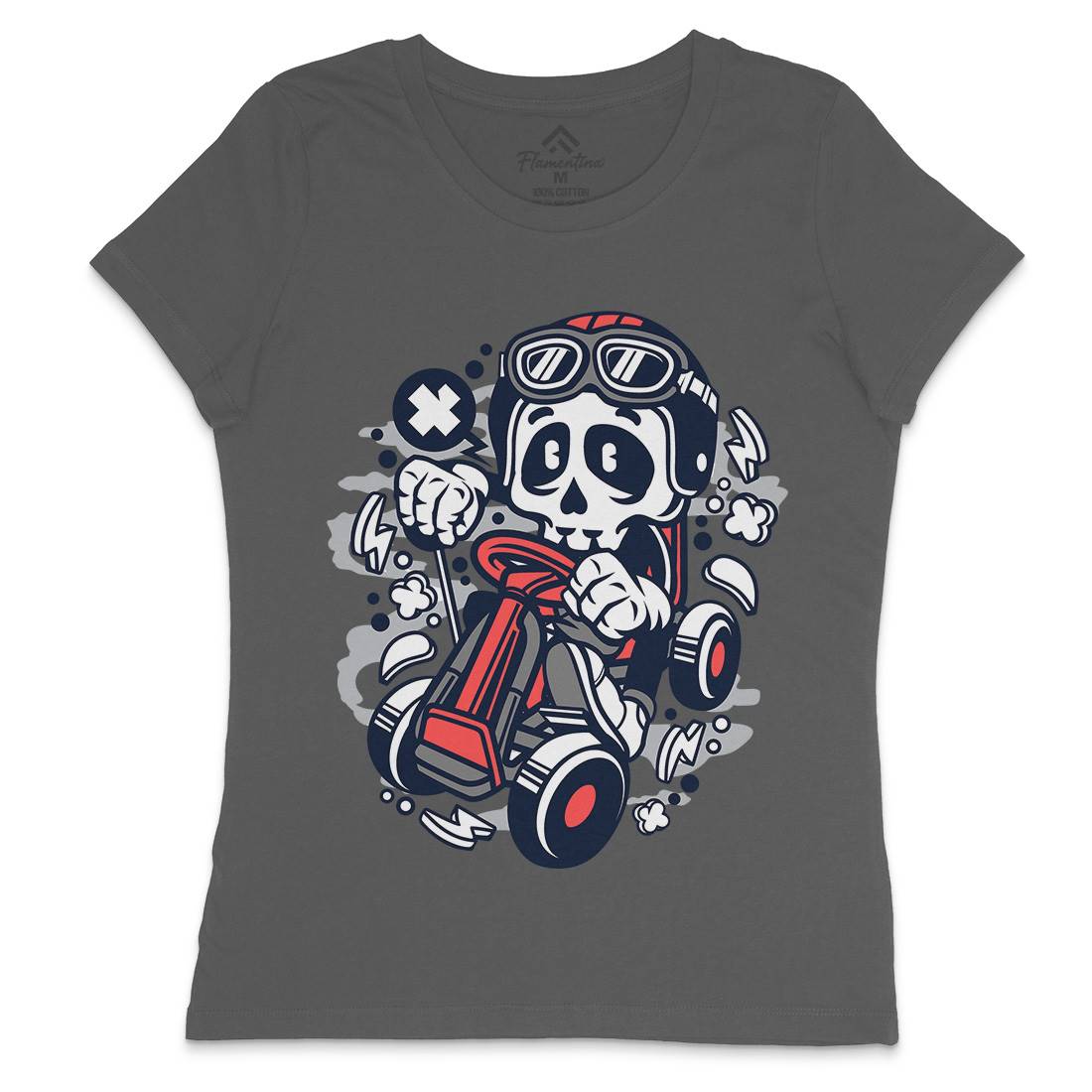 Go-Kart Skull Womens Crew Neck T-Shirt Sport C124
