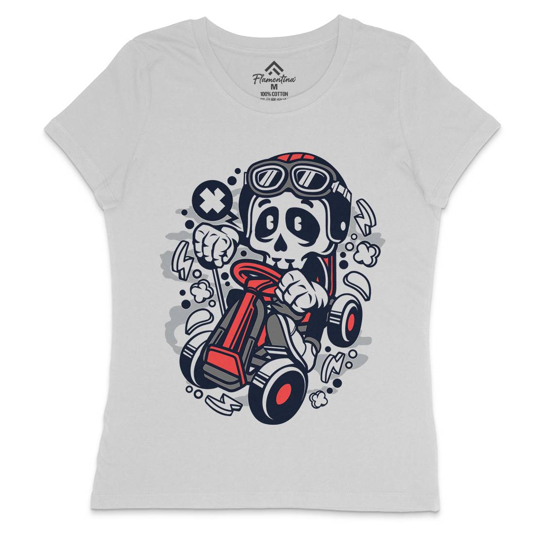 Go-Kart Skull Womens Crew Neck T-Shirt Sport C124