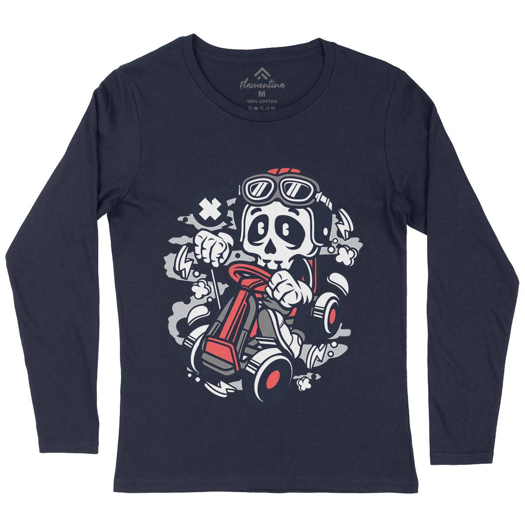 Go-Kart Skull Womens Long Sleeve T-Shirt Sport C124