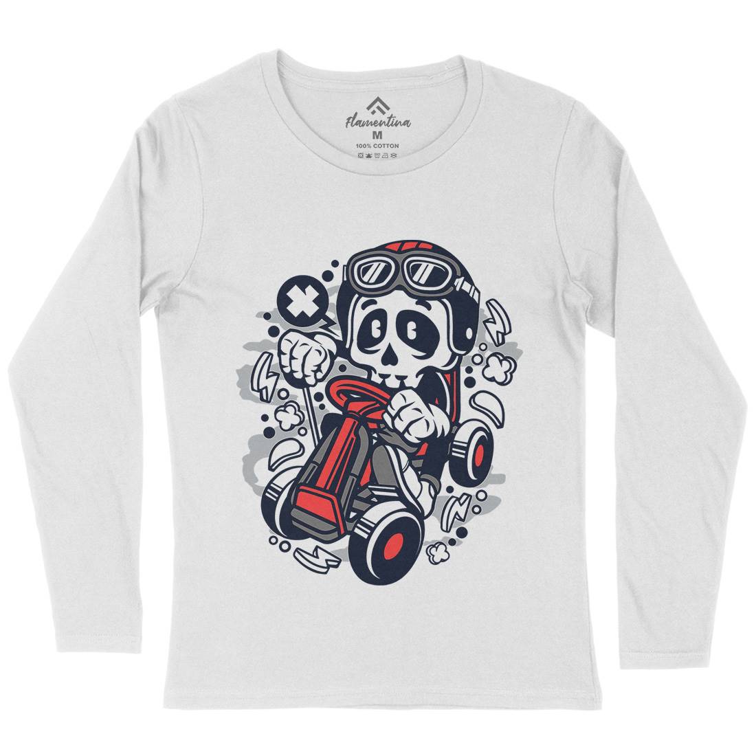 Go-Kart Skull Womens Long Sleeve T-Shirt Sport C124