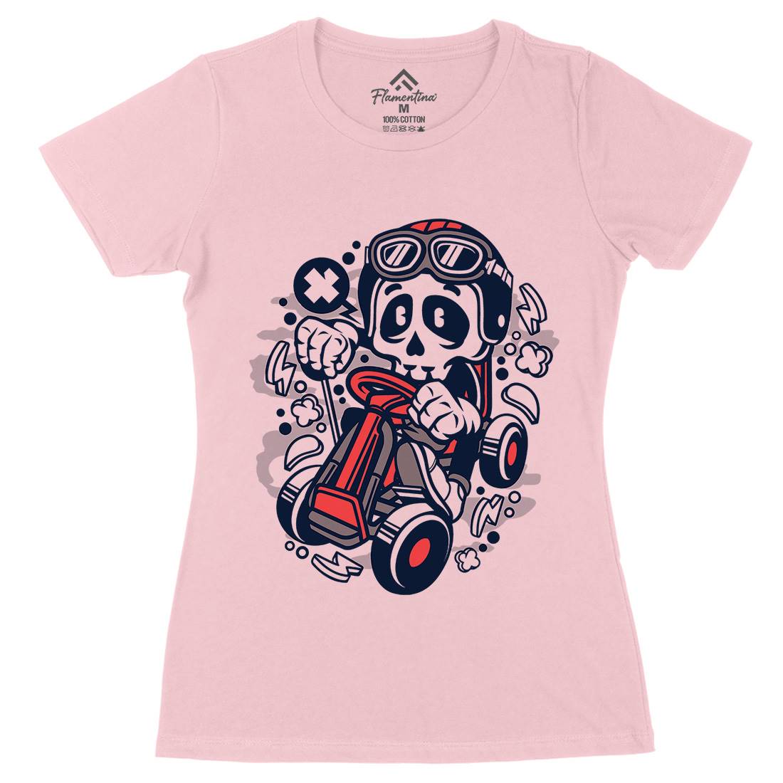 Go-Kart Skull Womens Organic Crew Neck T-Shirt Sport C124