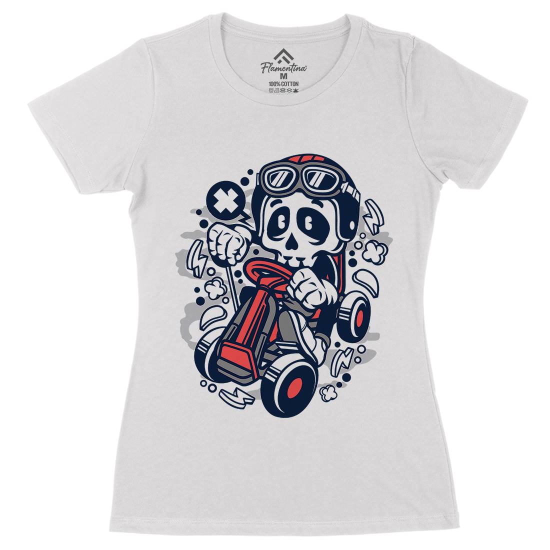 Go-Kart Skull Womens Organic Crew Neck T-Shirt Sport C124