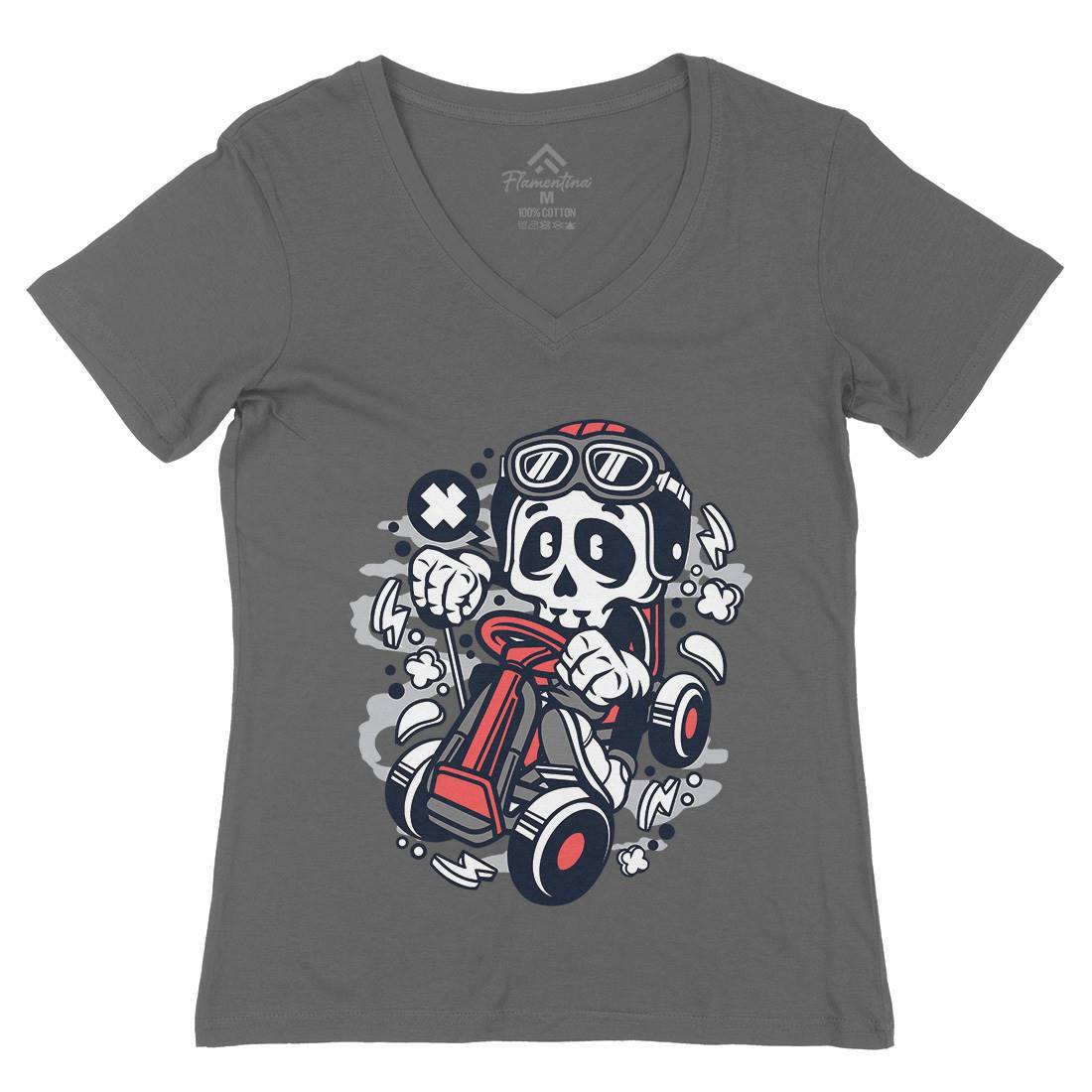 Go-Kart Skull Womens Organic V-Neck T-Shirt Sport C124