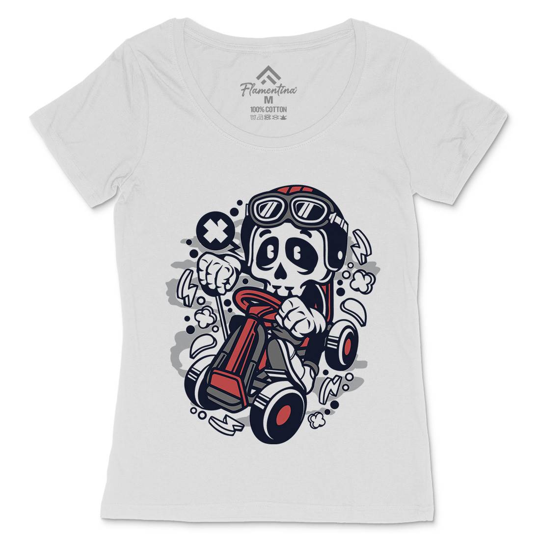 Go-Kart Skull Womens Scoop Neck T-Shirt Sport C124