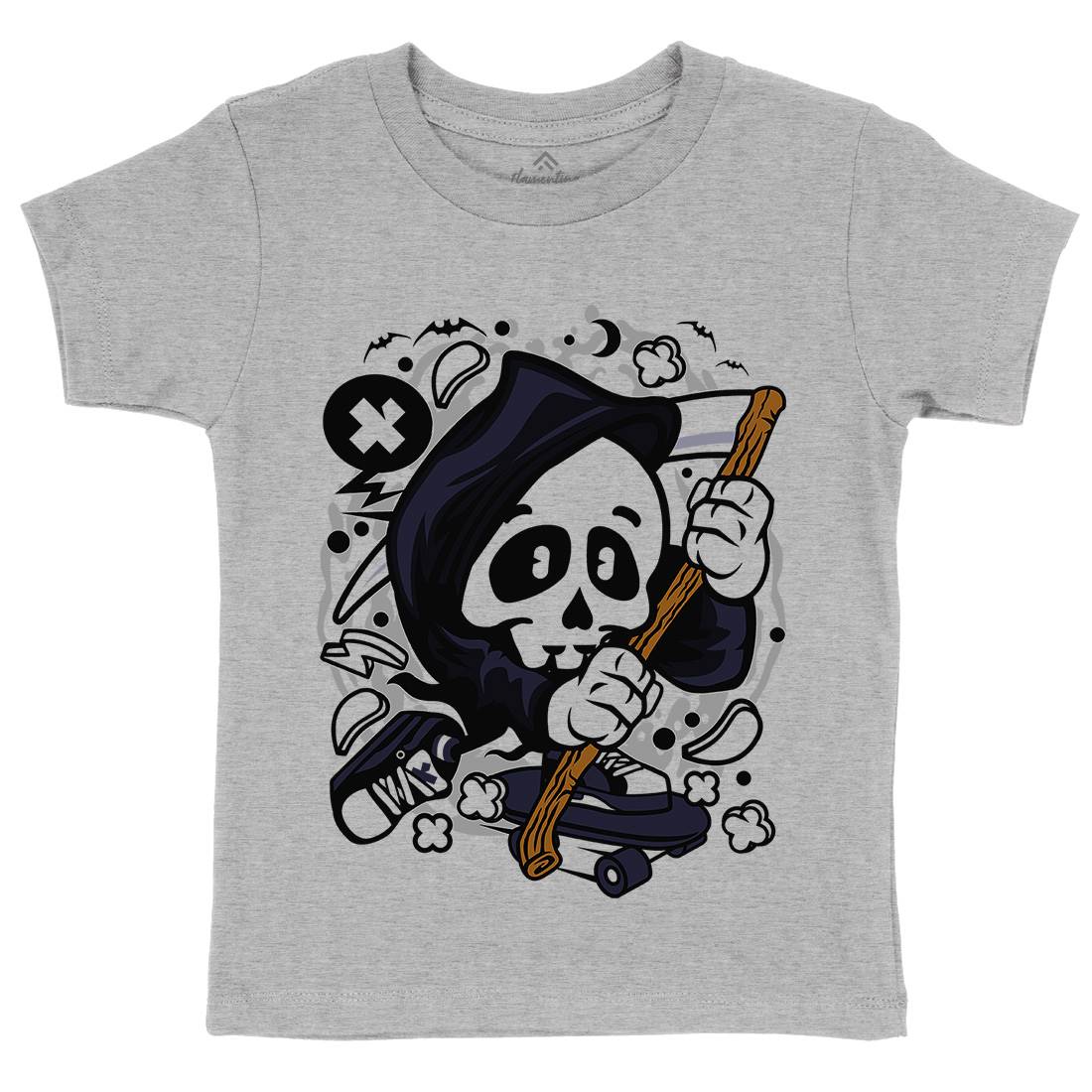 Grim Reaper Skater Kids Organic Crew Neck T-Shirt Skate C130