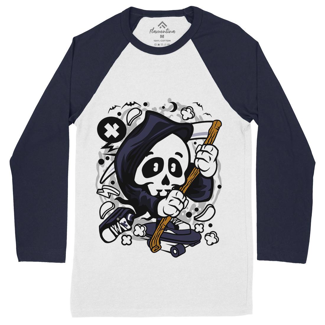 Grim Reaper Skater Mens Long Sleeve Baseball T-Shirt Skate C130