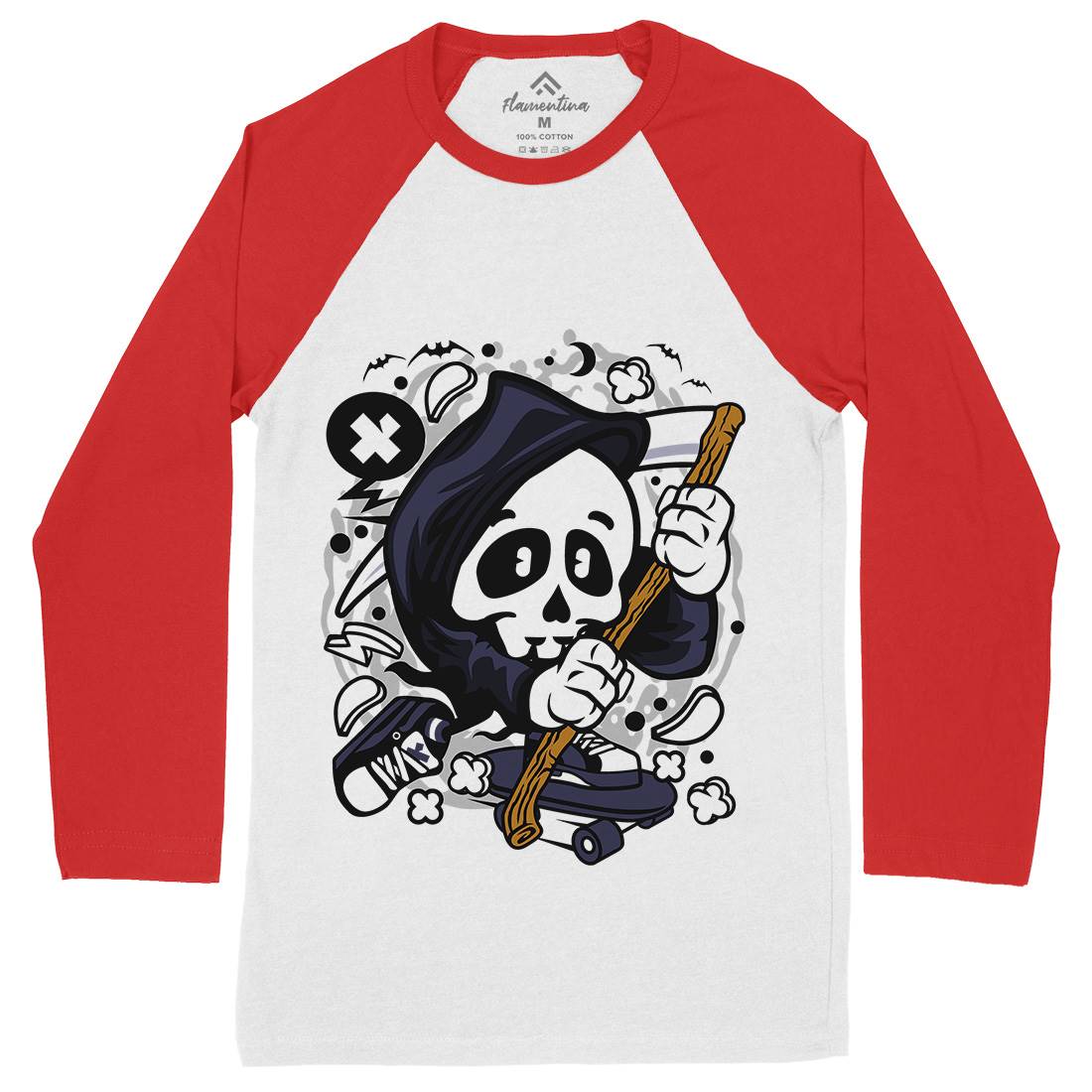 Grim Reaper Skater Mens Long Sleeve Baseball T-Shirt Skate C130