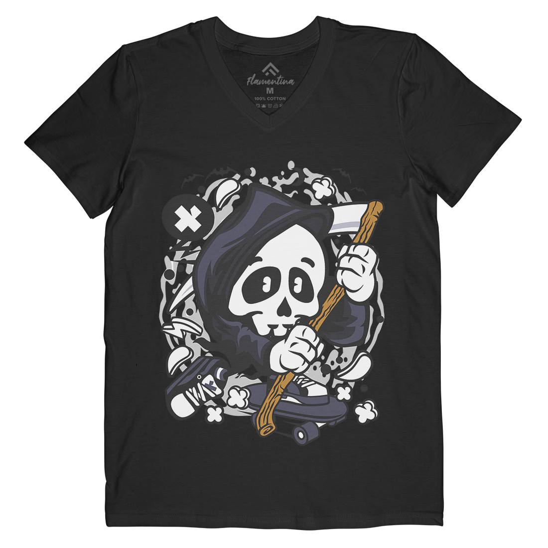 Grim Reaper Skater Mens V-Neck T-Shirt Skate C130