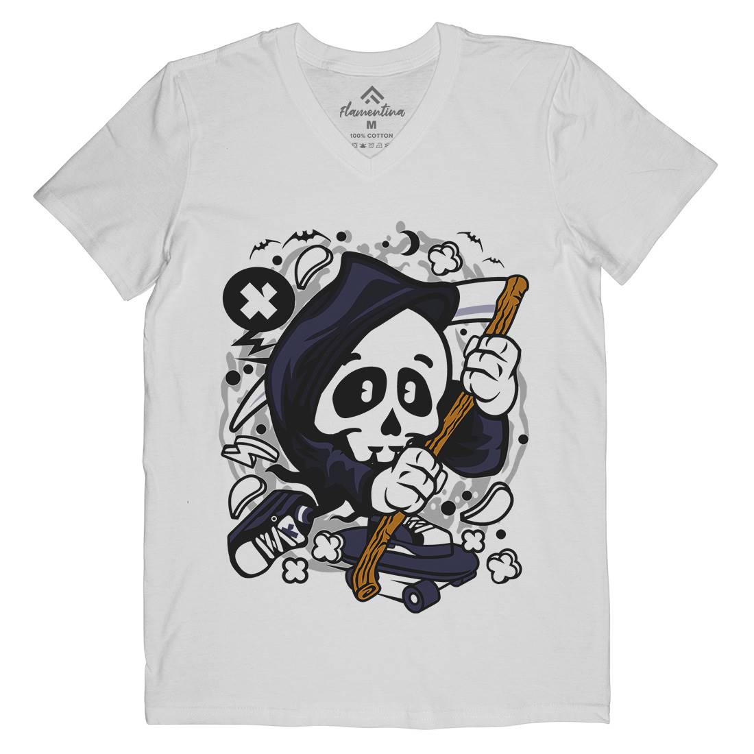 Grim Reaper Skater Mens Organic V-Neck T-Shirt Skate C130