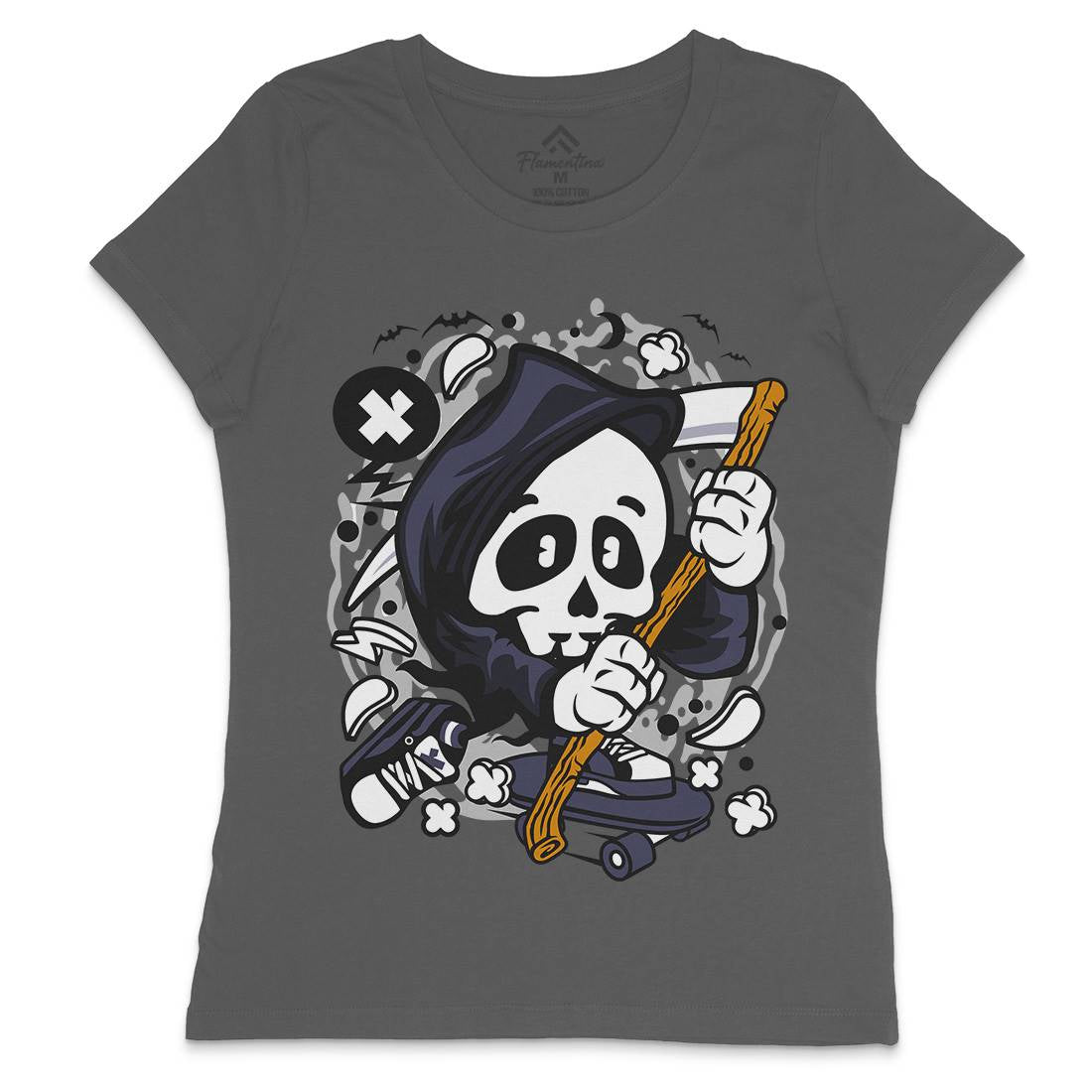 Grim Reaper Skater Womens Crew Neck T-Shirt Skate C130