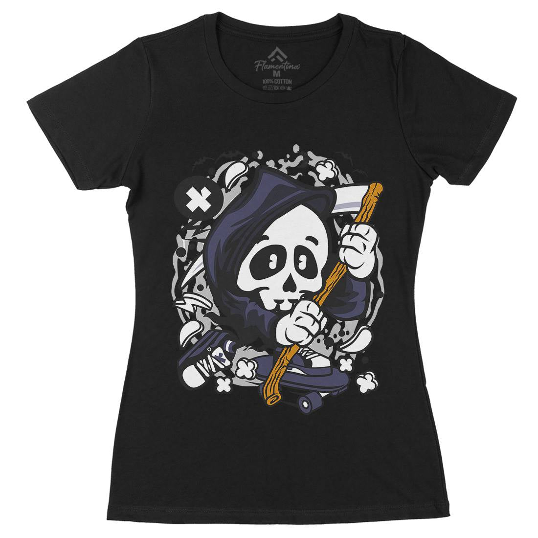 Grim Reaper Skater Womens Organic Crew Neck T-Shirt Skate C130