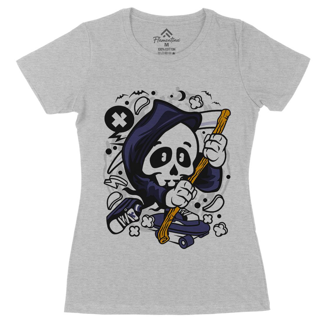 Grim Reaper Skater Womens Organic Crew Neck T-Shirt Skate C130