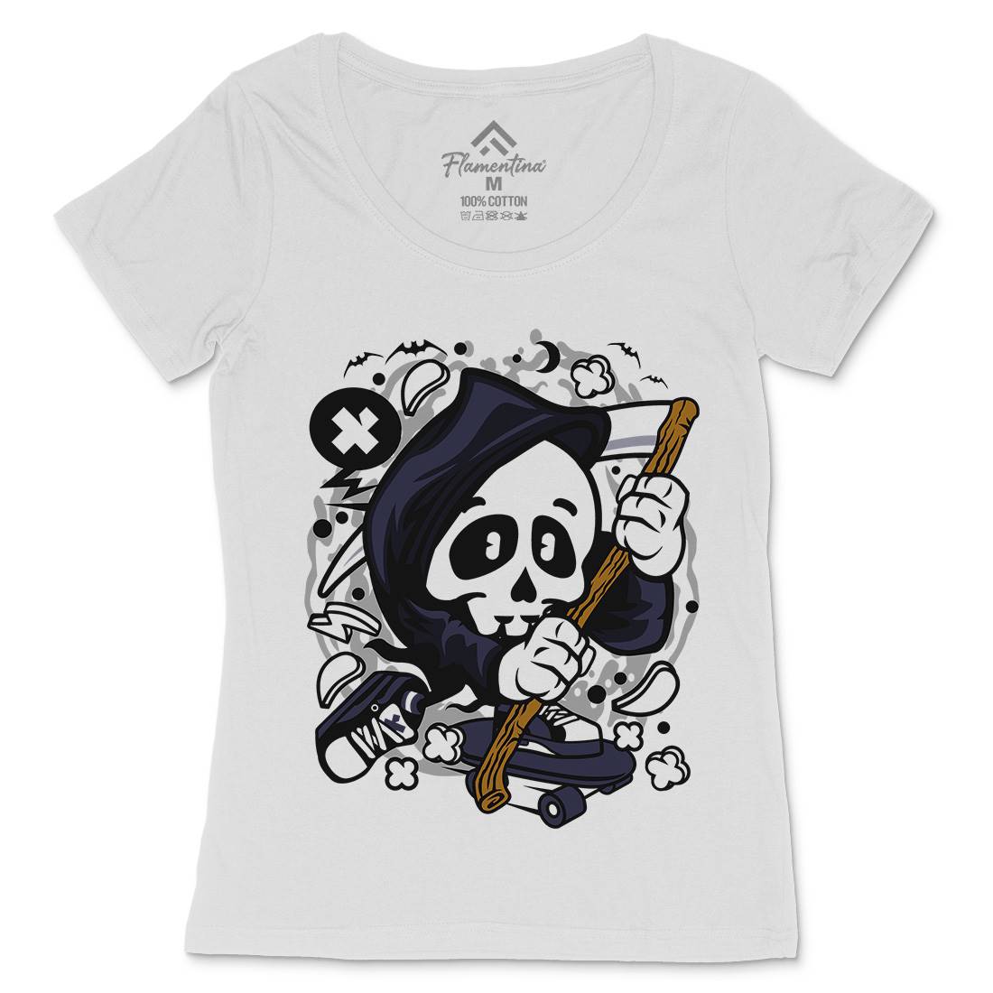 Grim Reaper Skater Womens Scoop Neck T-Shirt Skate C130