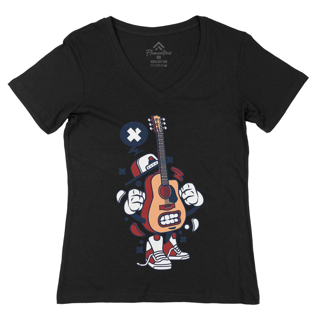 Guitar Womens Organic V-Neck T-Shirt Music C131