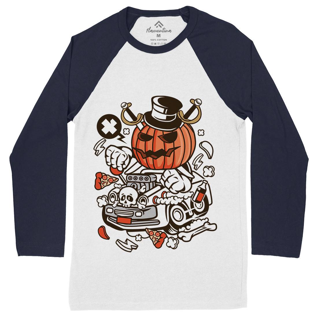 Halloween Hot Rod Mens Long Sleeve Baseball T-Shirt Cars C132