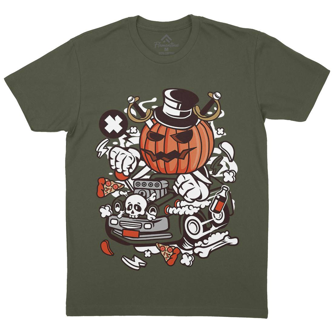 Halloween Hot Rod Mens Organic Crew Neck T-Shirt Cars C132
