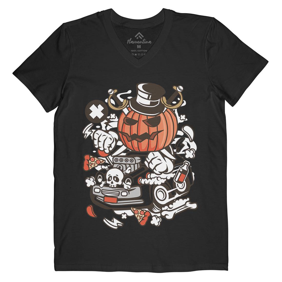 Halloween Hot Rod Mens Organic V-Neck T-Shirt Cars C132