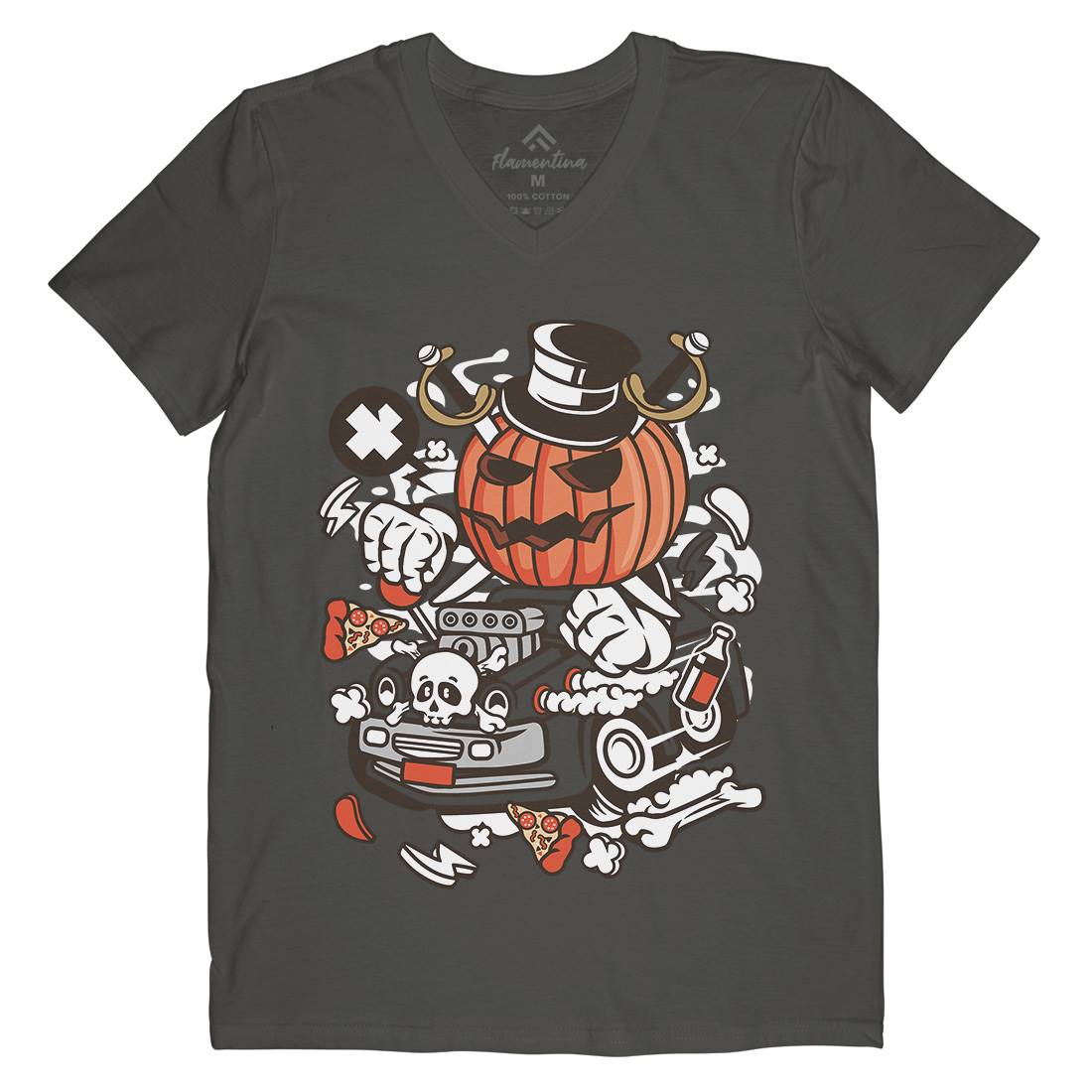 Halloween Hot Rod Mens V-Neck T-Shirt Cars C132