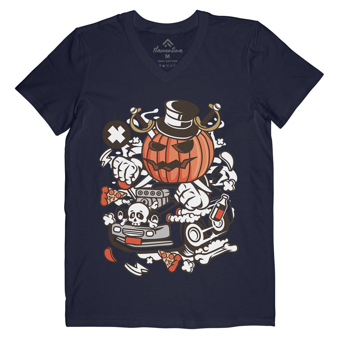 Halloween Hot Rod Mens Organic V-Neck T-Shirt Cars C132
