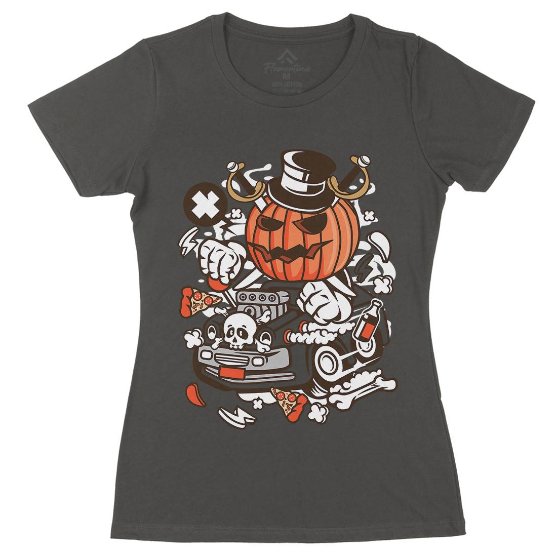 Halloween Hot Rod Womens Organic Crew Neck T-Shirt Cars C132